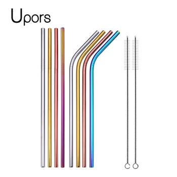 

UPORS 8Pcs 304 Stainless Steel Metal Straw Reusable Drinking Straw with Cleaner Brush