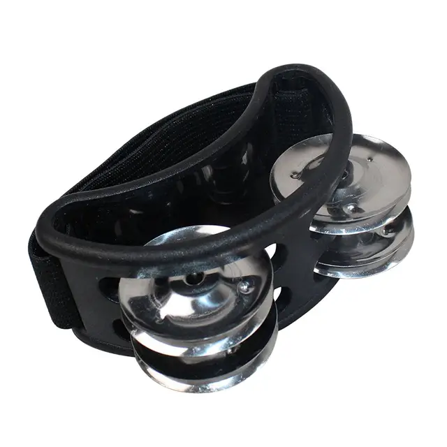 Percussion Foot Tambourine with Metal Jingles Black