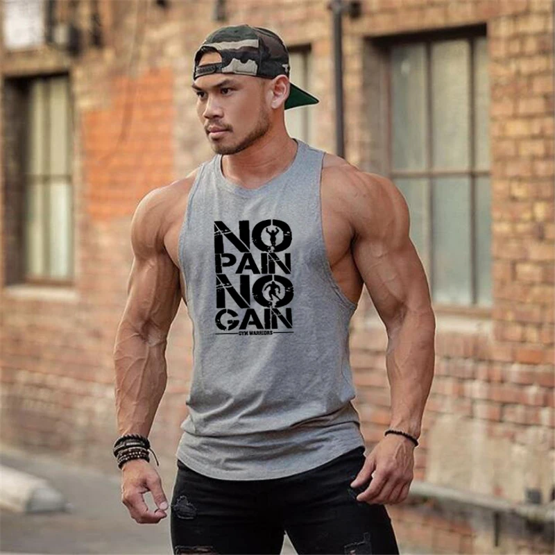 InleaderStyle Mens Gym No Pain No Gain Bodybuilding Stringer Tank Top Muscle Workout Fitness Sleeveless Cotton Vest