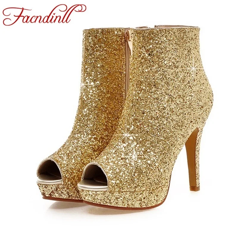 

FACNDINLL fashion high heels women ankle boots high quality summer women short boots women's platform zip casual party shoes