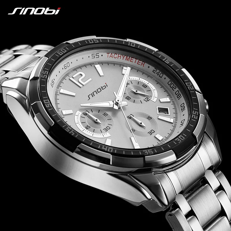 

SINOBI Business Watches Men Steel Luxury Brand Quartz Men Watches Man Clock White Wrist Watches Fashion Sport Relogio Masculino