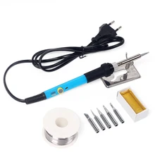 60 Вт Температура Регулируемый Электрический паяльник набор сварка ремонт набор инструментов с 5 советы припоя провода ЕС штекер