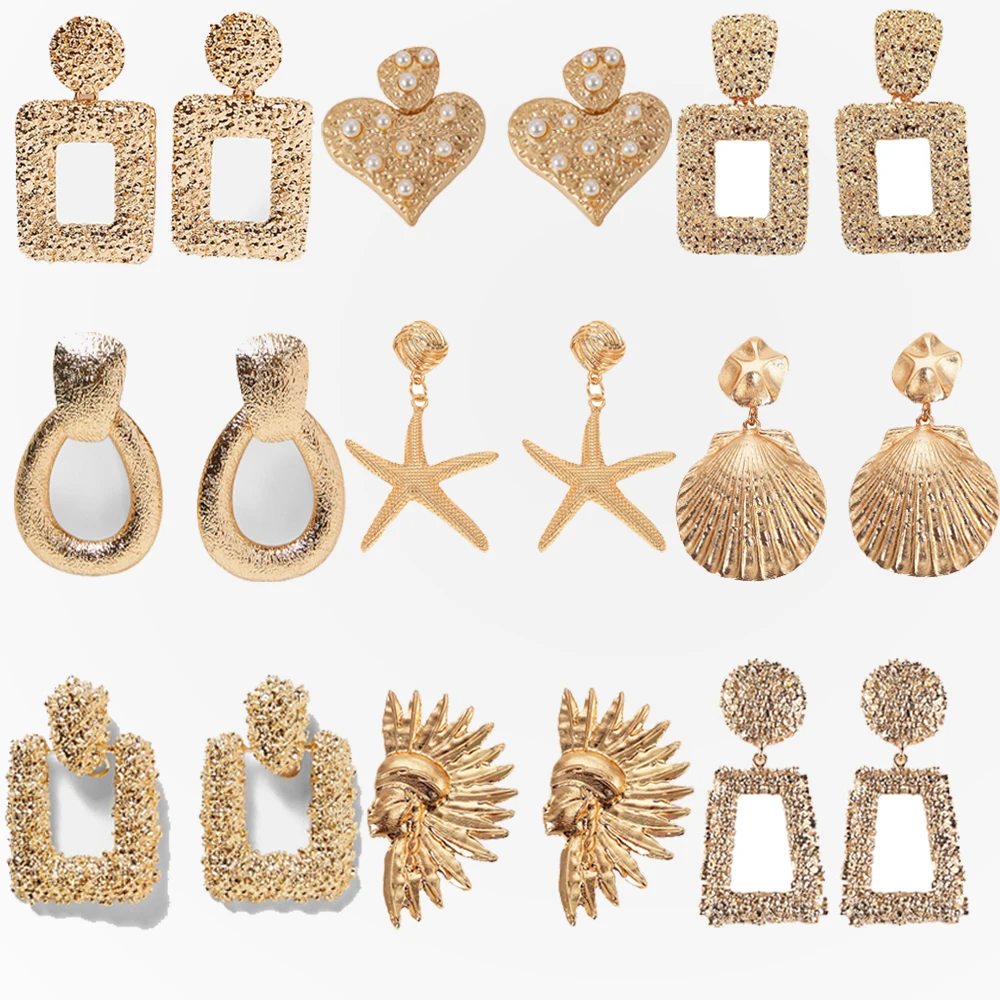 

Miwens Za Big Square Vintage Maxi Drop Earrings Women Trendy Metal Star Statement Dangle Earrings Charm Heart Brincos Jewelry