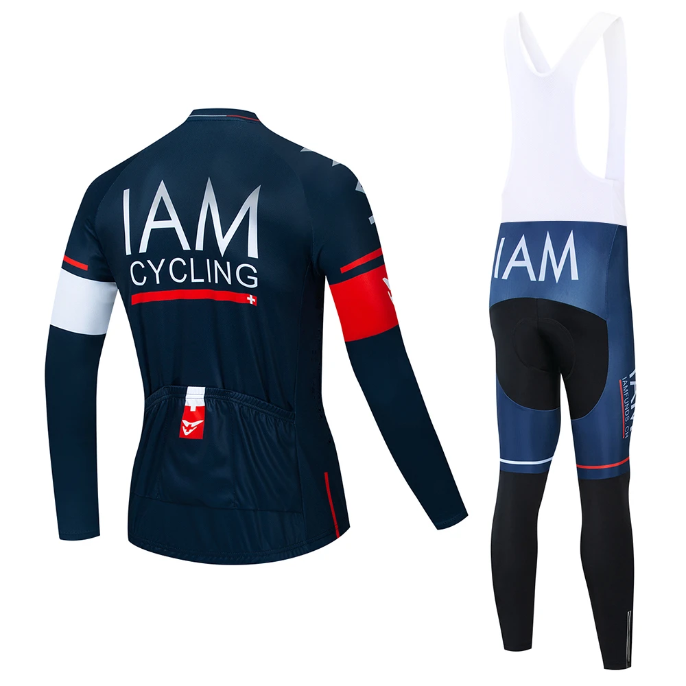 Spring autumn pro team IAM funds blue cycling kits jersey mens long sleeve cycling cloth MTB Cycling clothing Bicycle gel pad