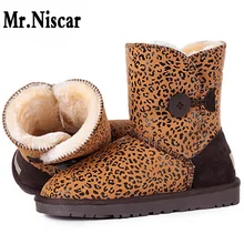 LEO Male Female Leopard Grain Snow Boots Men Women Genuine Leather Warm Boots Adults Man Woman Cowhide Winter Warm Shoes