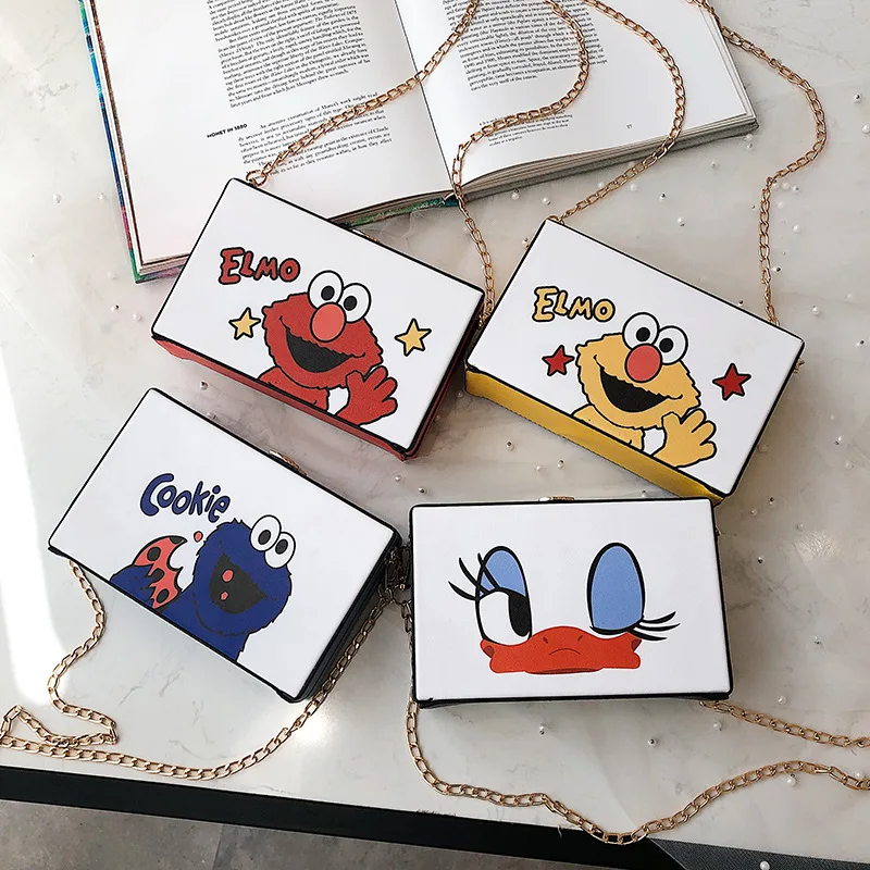 

2019 Cute Cartoon Print Handbags Clutch Leisure Women Messenger Bags Box Bag Chain Crossbody Shoulder Bags Small Handbag Purse