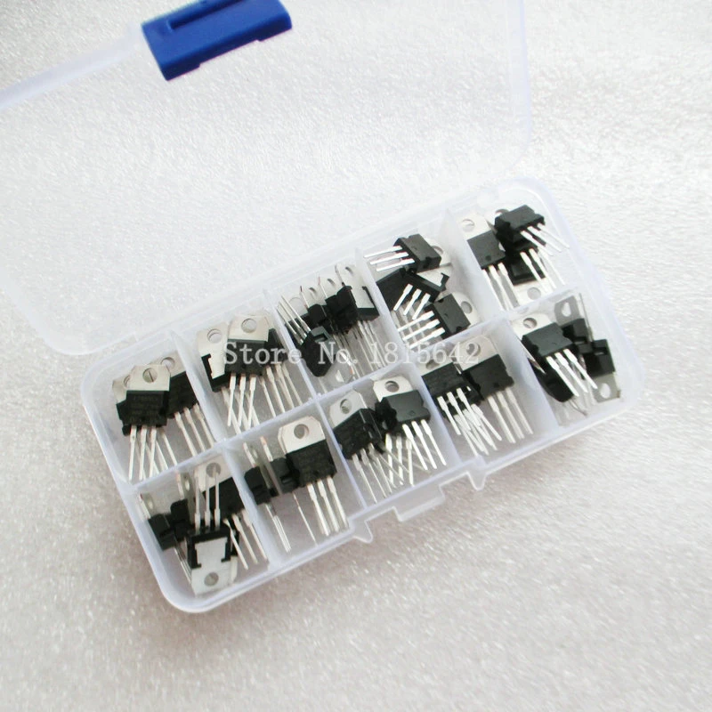 60Stk 10Value L7805-LM317 Spannungsregler Transistor Sortiment Set Clear Box
