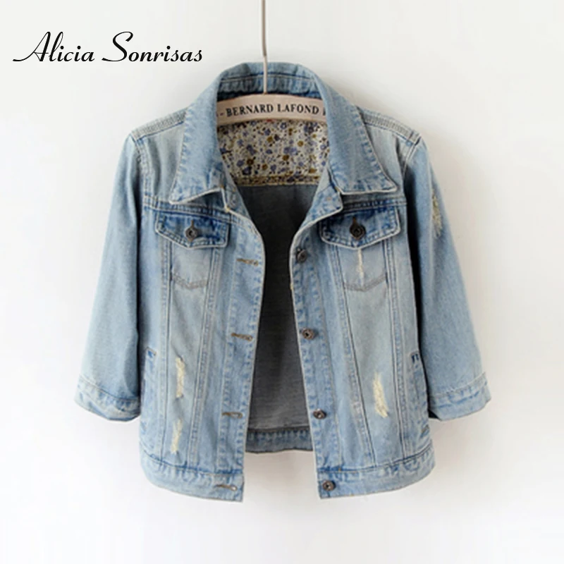 Buy 2018 Spring Autumn Women Denim Jacket Half Sleeve