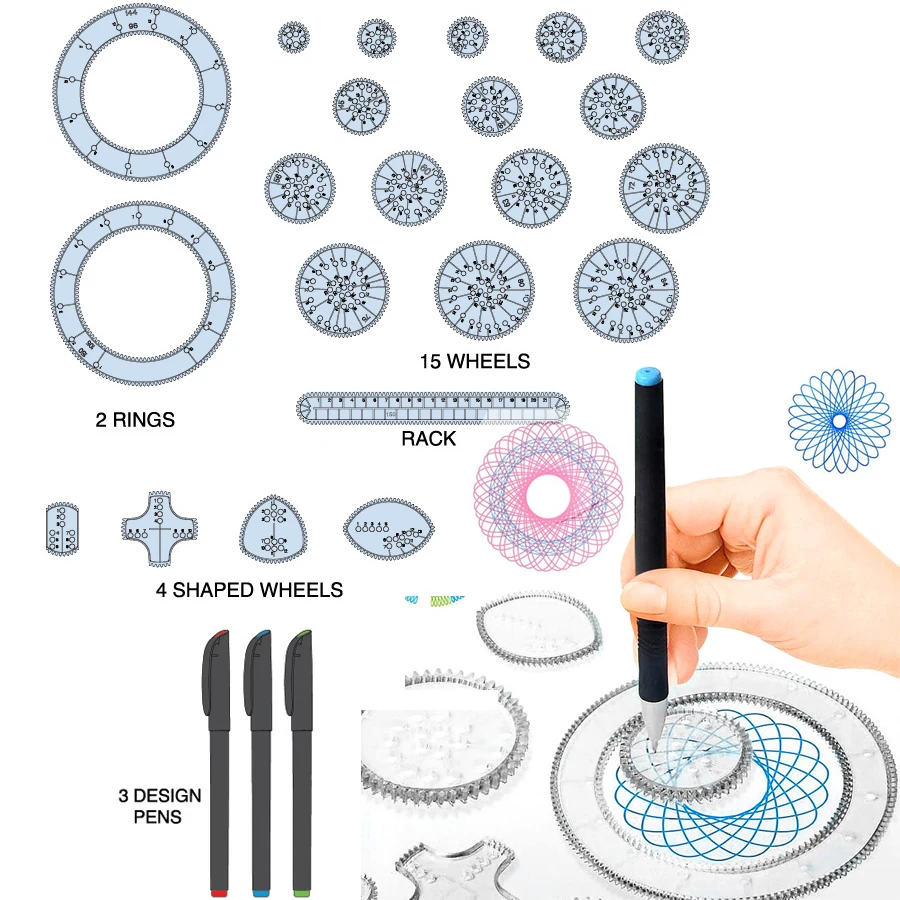 

Spirograph drawing toys kids art spiraling Design Set distinctive interlocking gears ,wheels Painting Learning Educational toys