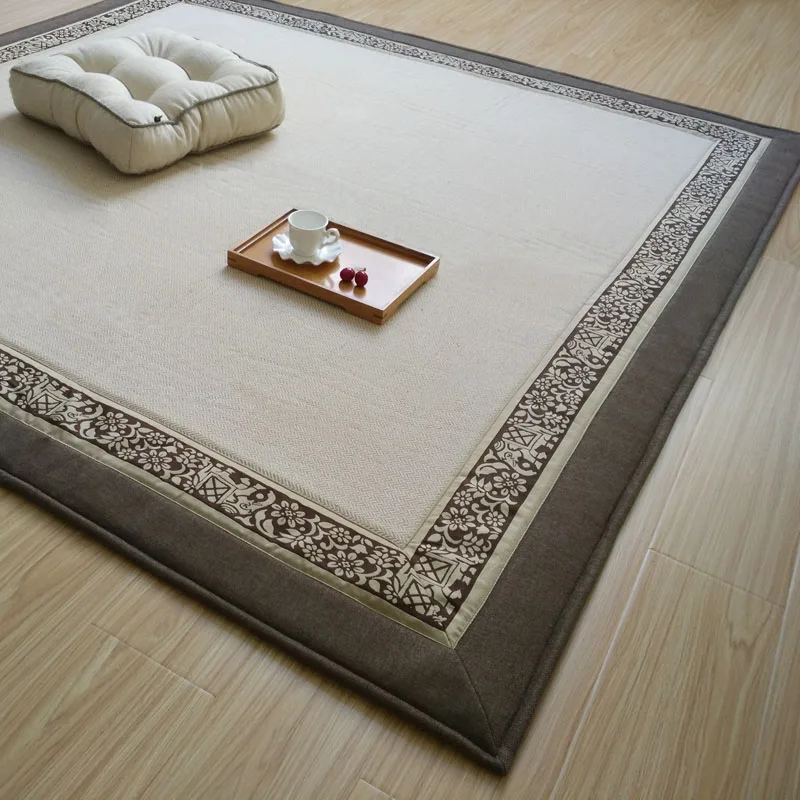 Japanese style rectangular living room carpet Coarse linen printing