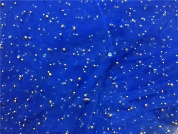 

Blue color mesh with gold pearls BZL-82702 Nigerian tulle lace fabric French Net Lace Fabric with beads embroidery mesh fabric