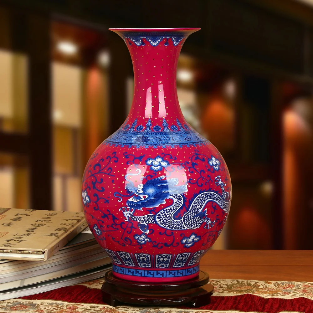 Jingdezhen Ceramics vase High grade Enamel Rose Red Dragon Vase Simple