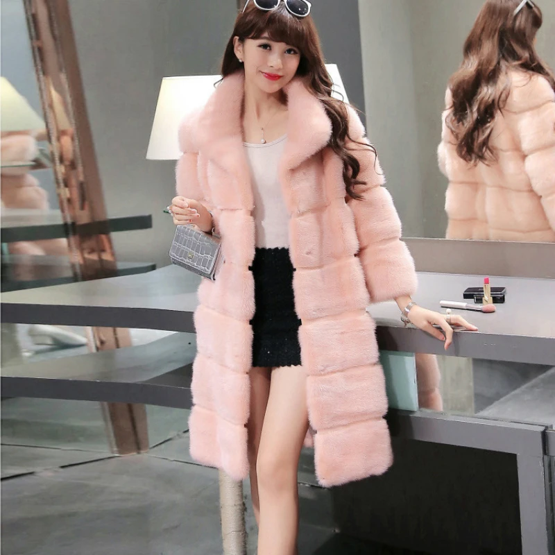Debout Taille À Femmes Moelleux Blanc Manteau Rose Col Longues Plus Rayures Artificielle Fourrure Fausse Imitation Hiver Vison En 0TCOOw