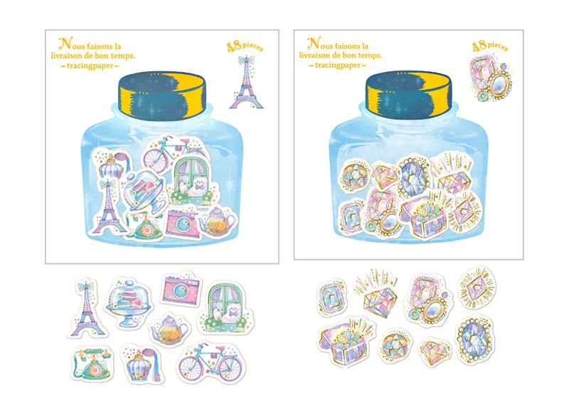 Papelaria Etiquetas Scrapbooking Jamjelly Estética Deriva Garrafas Planejador Kawaii Stickers Q-lia Filofax Coreano 48 Pçs - Set 17 Material escolar e de escritório