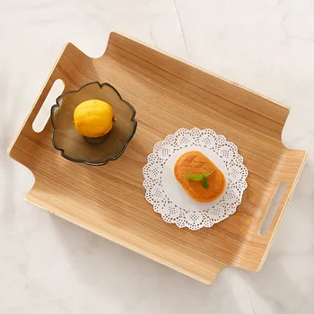 

Coffee Food Fruits Elegant Curved Service Tray With Handle Original Wooden Dish High-Class Square Natural Wood Dinner Plates