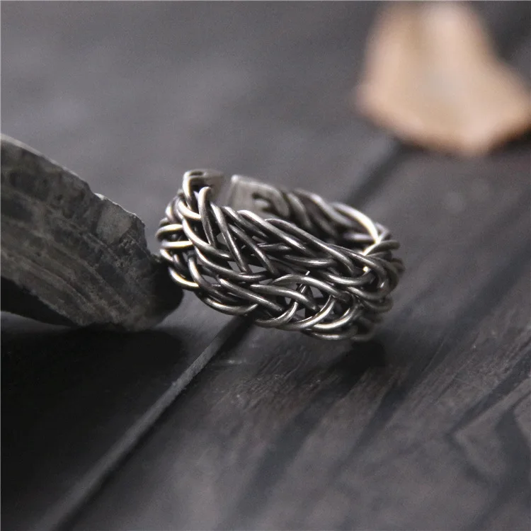

silver Thai handmade silver ring section S925 silver restoring ancient ways do old men and women weave personality ring
