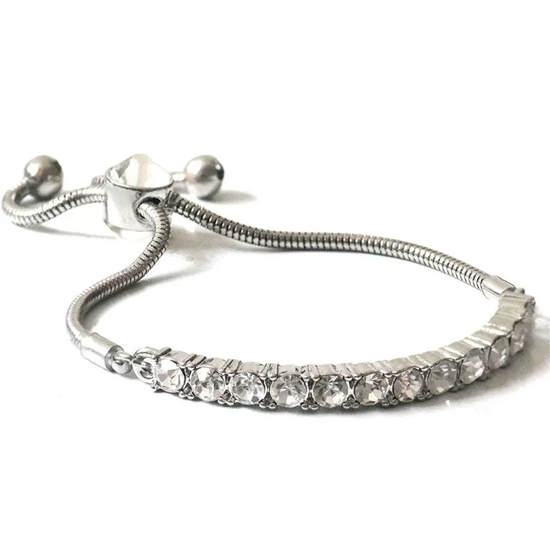 

Adjustable Tennis Bracelets For Women Slider Silver Snake Chain Link Bracelets CZ Crystal Wedding Jewelry Mothers Day Gift
