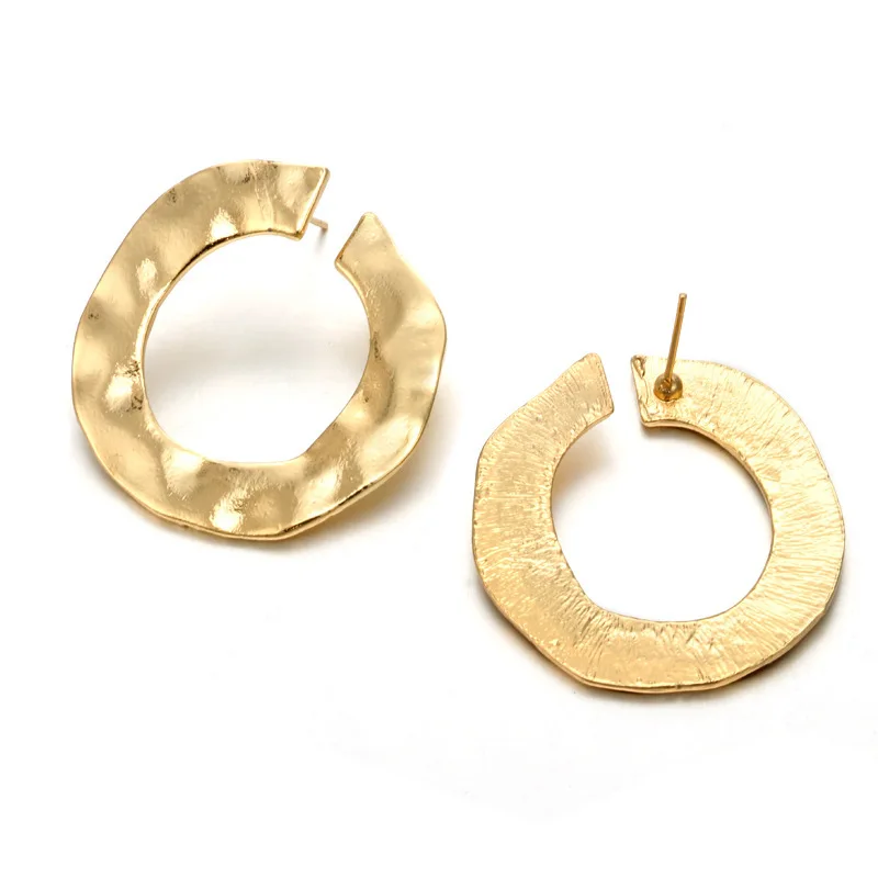 Ckysee Fashion Irregular Curved Round Stud Earrings For Women Gold Metal Twisted Big Circle Brincos Studs Jewelry Gifts