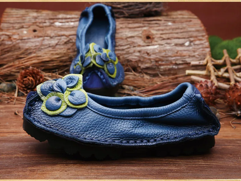 BeckyWalk/Женская обувь на плоской подошве; обувь из натуральной кожи; женские мягкие мокасины ручной работы в стиле ретро; лоферы с цветами; большие размеры 35-42; WSH2985