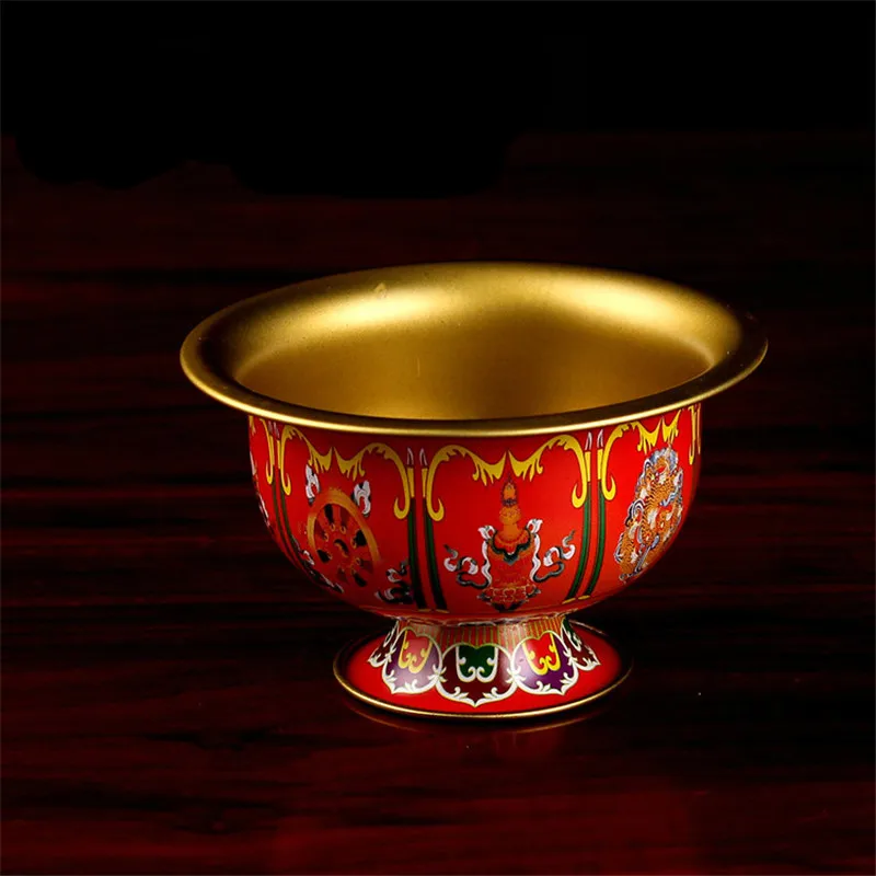 8pcs/Set Alloy Metal Tibetan Supply Buddhist 6cm Hand Painted Craft Eight Auspicious Symbol Sacrifice Cleaned Bowel/Cups Sets 5