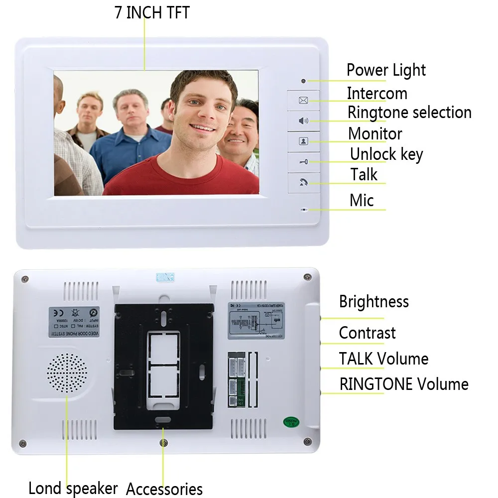 Высокое Качество Профессиональный 7 Дюймов Видео-Телефон Двери RFID Брелок Дверной Звонок Система Внутренней Связи ИК-Камеры 2-монитор D40C