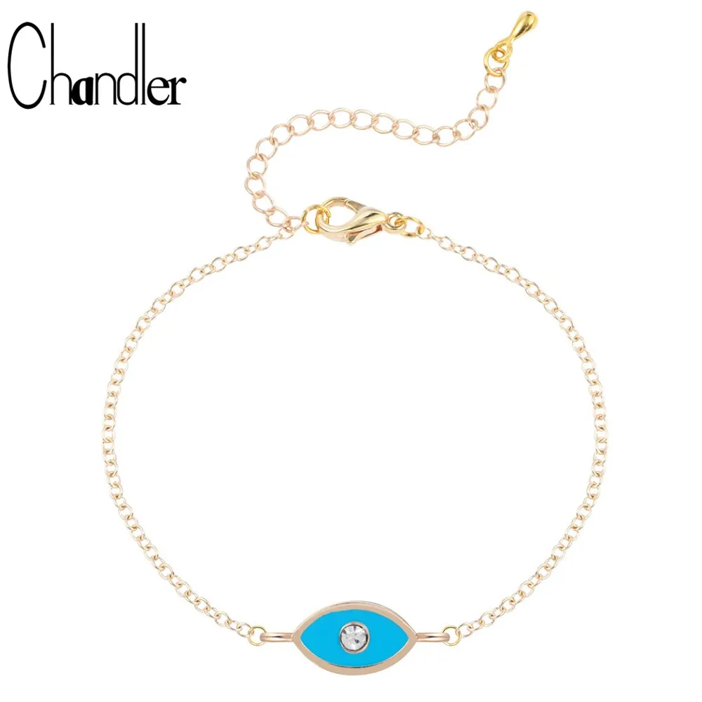 

Chandler Hot Gold Color Silver Plated Blue Evil Eye Bracelet Enamel Bangle For Women Protection Strength Enthic Summer Anklet