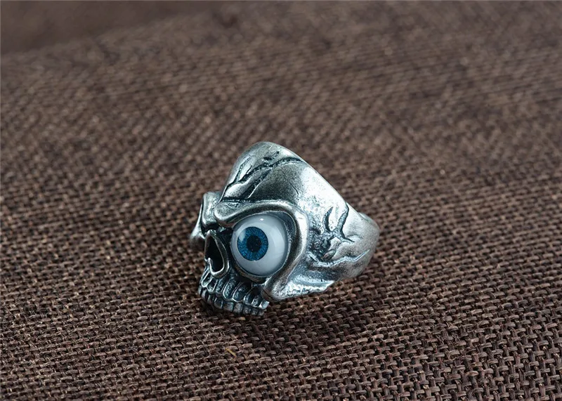 V. YA 990 Стерлинговое Серебро мужские кольца регулируемое кольцо викингов с черепом для мужчин с голубым глазом серебряные ювелирные изделия высокого качества