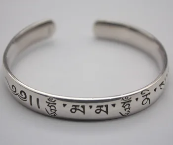 

Classic Pure S925 Silver Bangle Woman Man's Sutra Buddhist Open 55-58mm Bangle Fashion Friend Gift Hot Sale