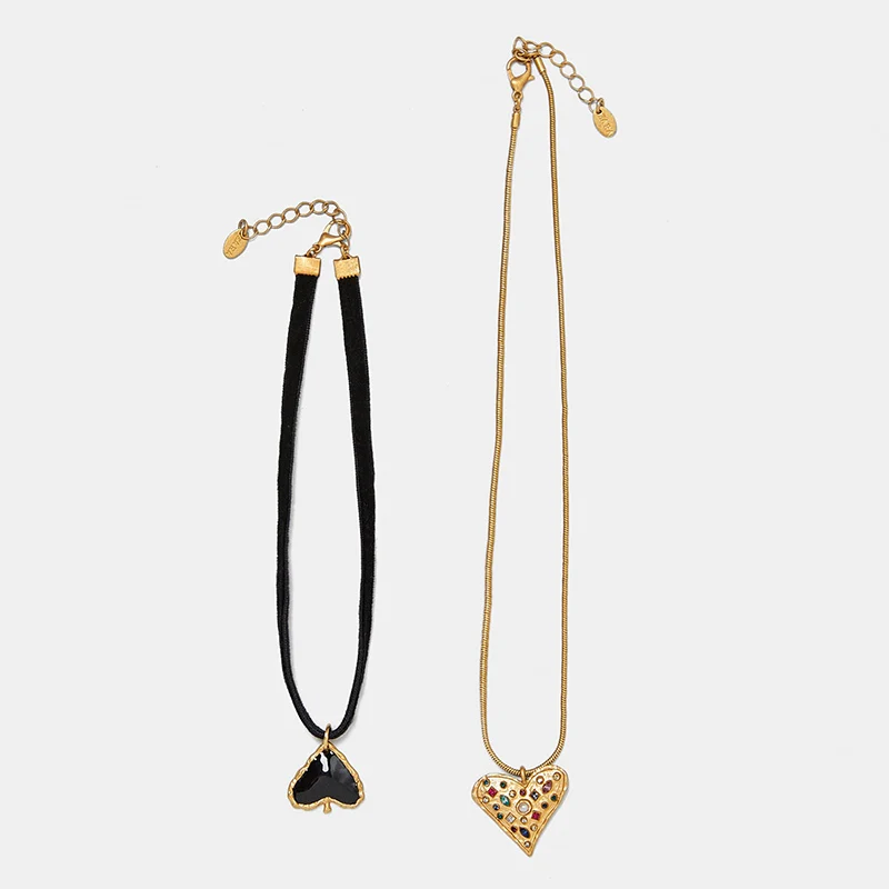 

Dvacaman ZA Fashion Heart Pendant Necklace Women Long Chain Crystal Choker Necklace Rope Chain Maxi Statement Collar Jewelry AX1