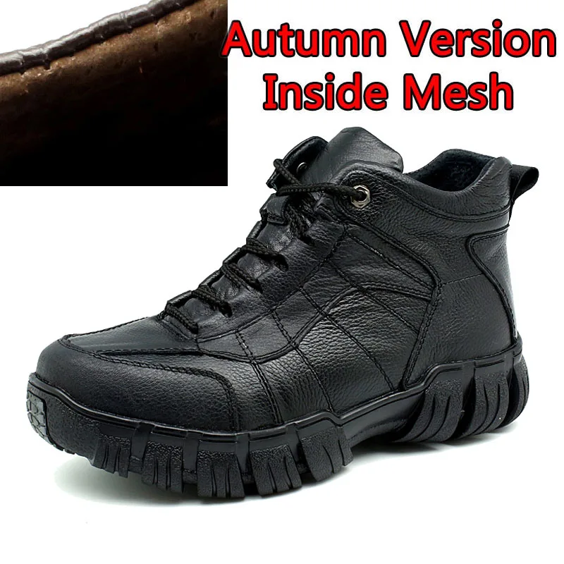 SURGUT/осенне-зимние ботинки; мужские Ботильоны; теплая зимняя обувь; мужские ботинки; Мужская обувь; однотонная повседневная кожаная мужская обувь на шнуровке - Цвет: Autumn Black