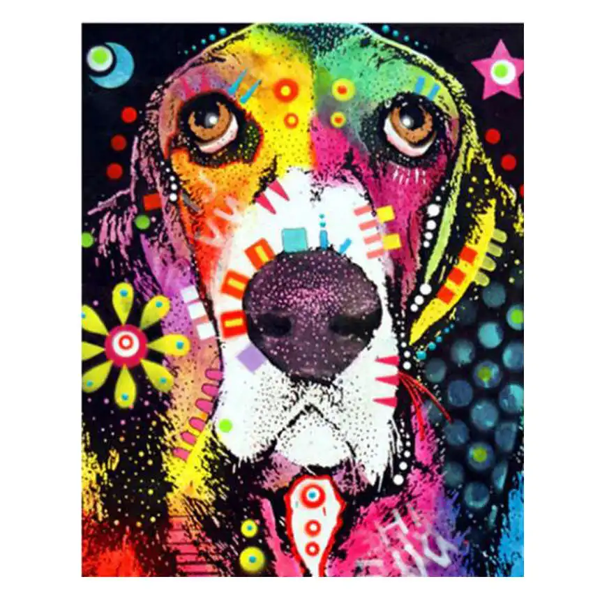 

Hand Painted Canvas Oil Paintings,Paint By Number Kits,Animal Colorful Dog Painting Coloring By Numbers