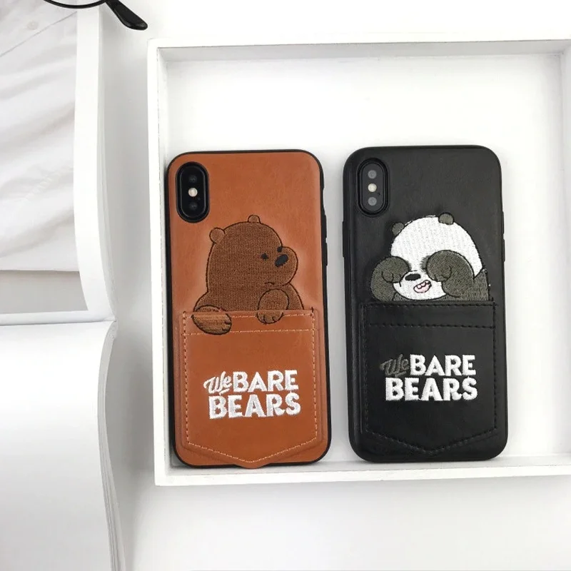 Милый мультфильм Вышивка мы вся правда о медведях карман для карт телефонный чехол для iPhone 7 6 6s 8plus X XR XS Max кожаный мягкий футляр с накладкой на заднюю панель