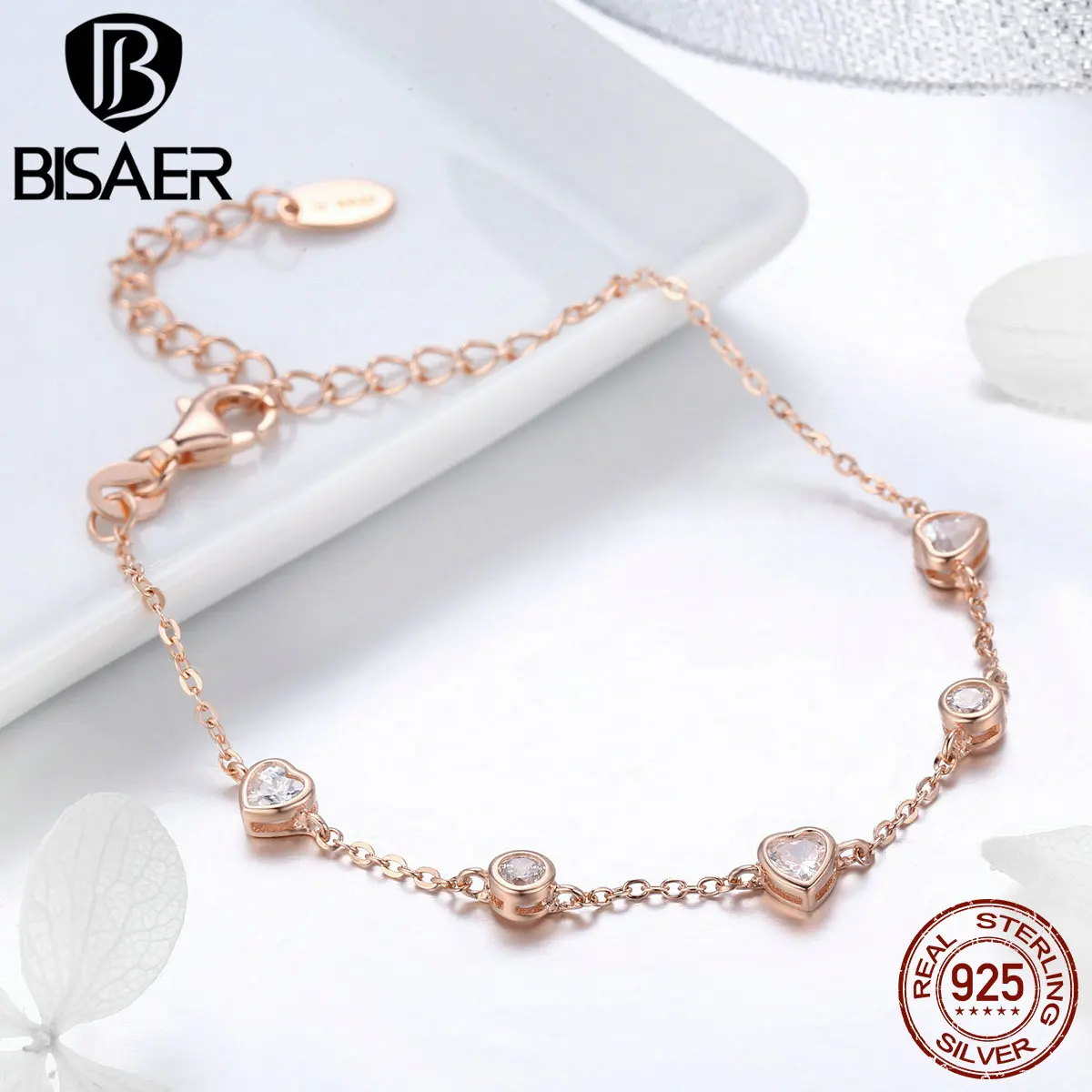 BISAER, подлинные 925 пробы, серебряная цепочка, звено, сердце, золото, цвет, сердце, женские браслеты, Стерлинговое Серебро, ювелирное изделие, Pulseira ECB097