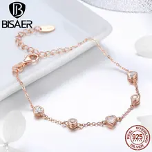 BISAER, подлинные 925 пробы, серебряная цепочка, звено, сердце, золото, цвет, сердце, женские браслеты, Стерлинговое Серебро, ювелирное изделие, Pulseira ECB097