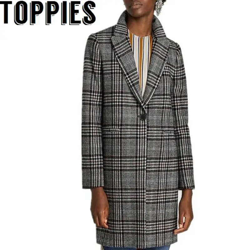 Femmes Classique Laine Manteau Long Checker Manteaux Plaid 2017 Hiver aqH5xRa