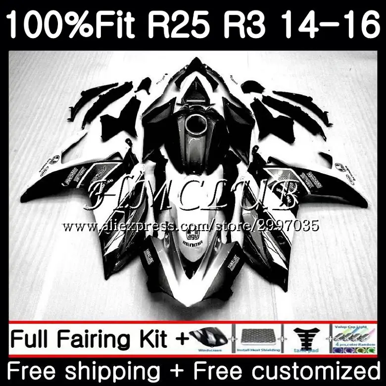 Инъекция для YAMAHA YZF-R3 черный белый YZFR25 2014 2015 2016 2017 10HC12 YZF-R25 YZF R3 R25 R 25 YZFR3 14 15 16 17