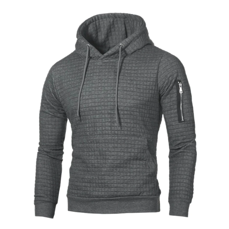 

2019 Men Fashion Hooded Sweatshirt Warm Plaid Design Pocket Hip Hop Casual Solid Color Stretch Knitted Pullovers Sweatshirt Coat