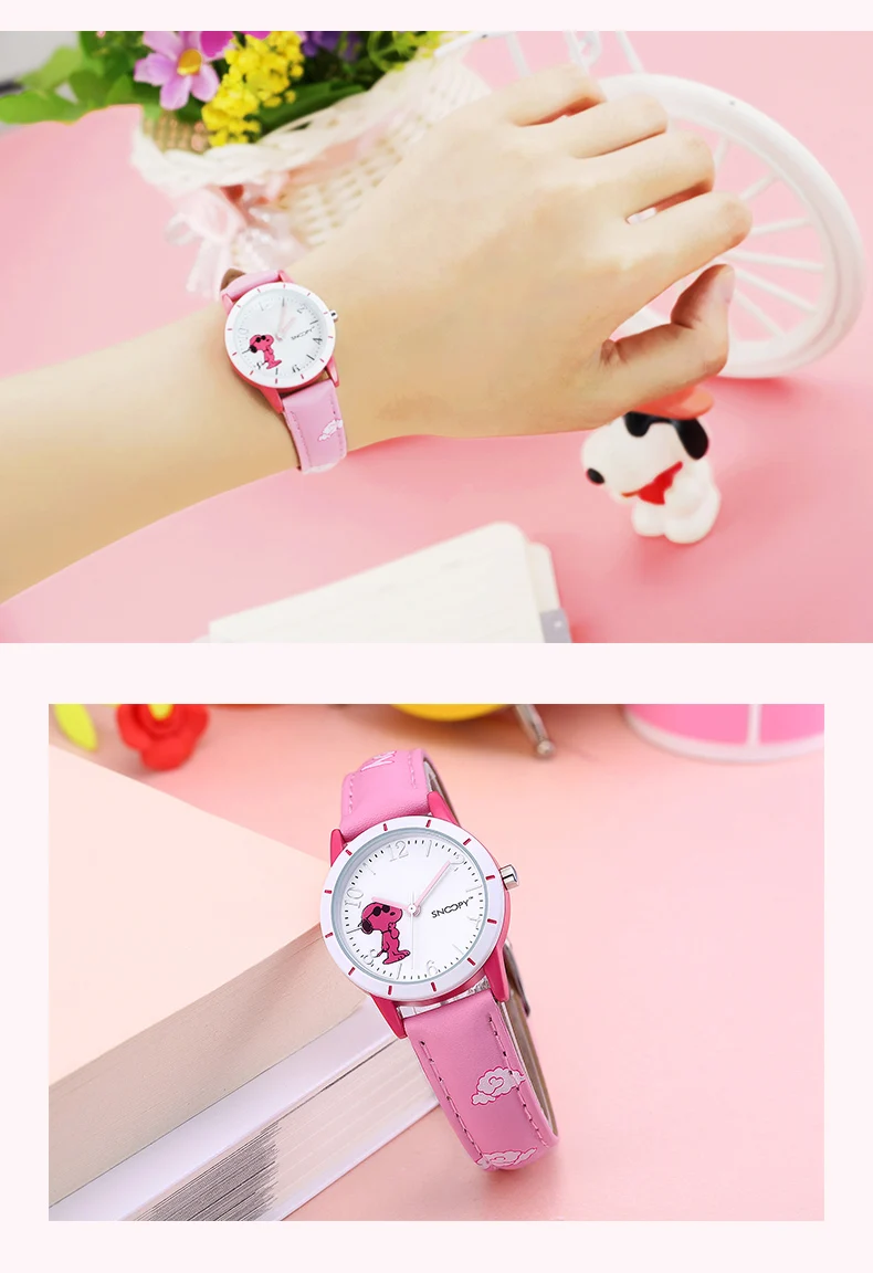 Snoopy синие детские часы модные часы для мальчиков и девочек повседневные кварцевые наручные часы милый японский механизм pu часы подарок snw812