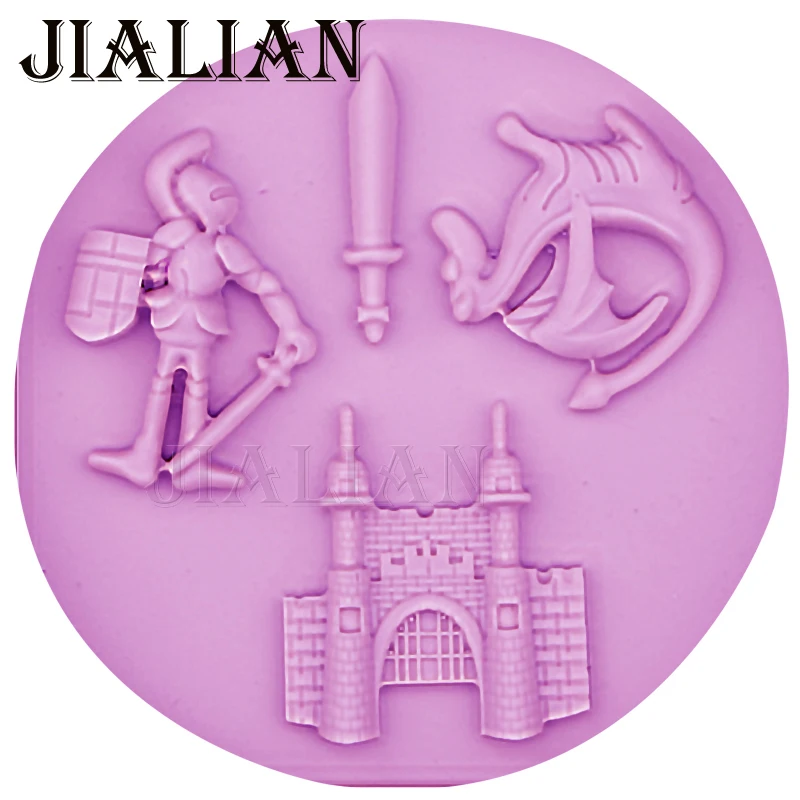 

HOT Selling Dragon castle soldier fondant 3D silicone decoration mold DIY Cake Decorating Tools cooking Baking mould T0528