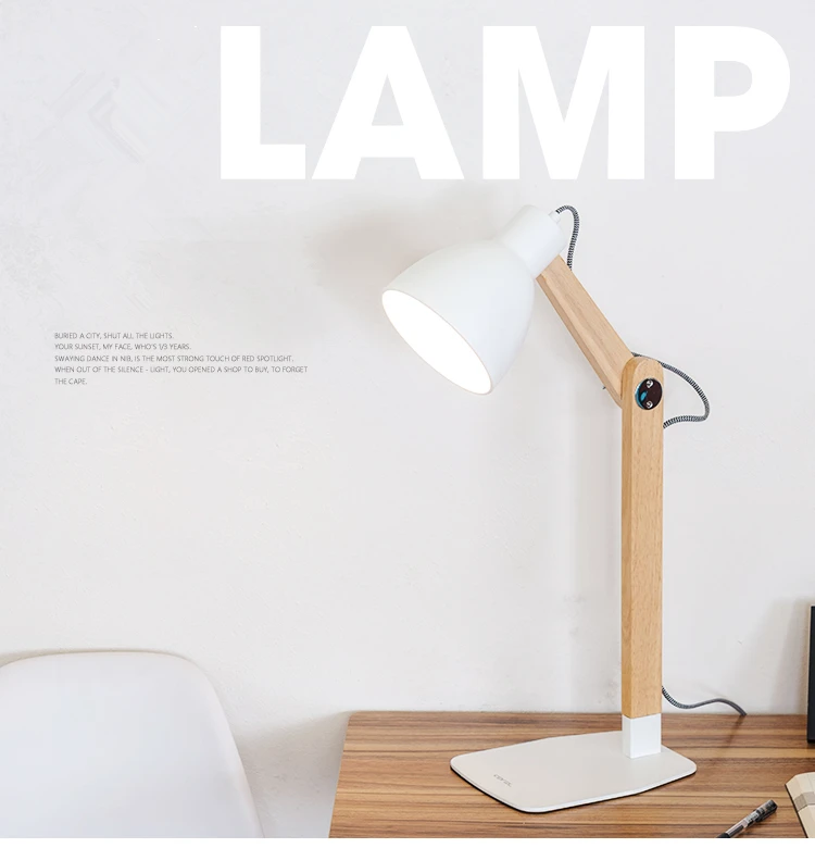 

Nordic Wood Table lamp with E27 Dimmer Switch iron Lampshade lamparas de study Desk lamp For Living Room bedside led table light