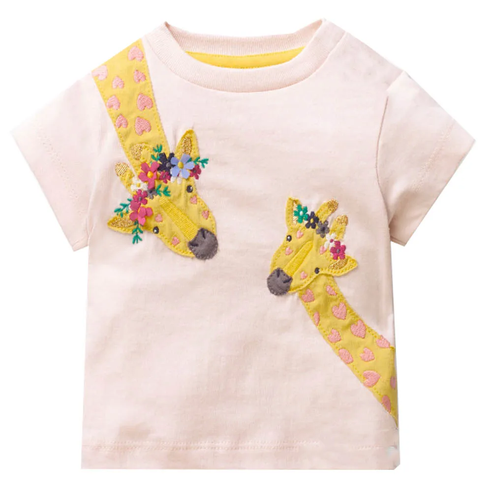 

Jumping Meters Girls Summer Tops Children T shirts with Animal Applique Baby Girl Clothes Casual Kids Tees Girls T-shirt 2-7Y