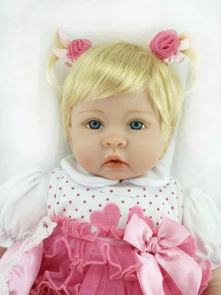 Reborn Baby Doll 22 дюймов 55 см Силиконовая виниловая девочка-кукла светлые волосы мягкая ткань тело живой малыш ребенок Рождество подарок для детей