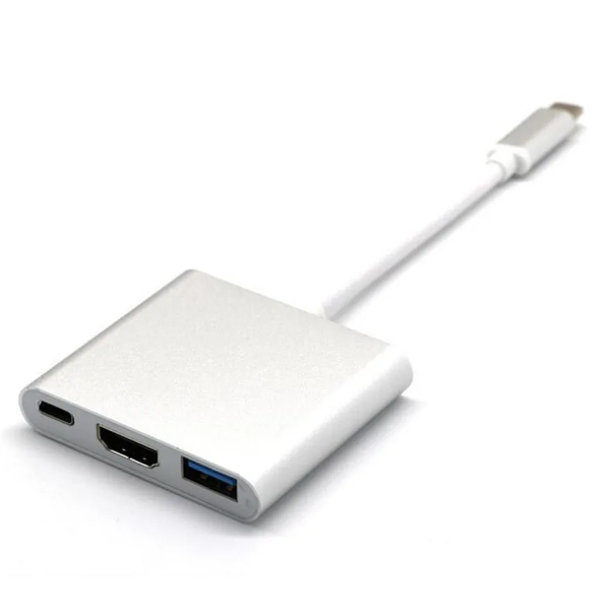 50 шт. 3 в 1 USB хаб Тип C USB 3,1 C PD USB-C 4 K* 2 K 1080 p HDMI USB3.0 USB 3,0 адаптер для Apple Macbook - Цвет: Серебристый