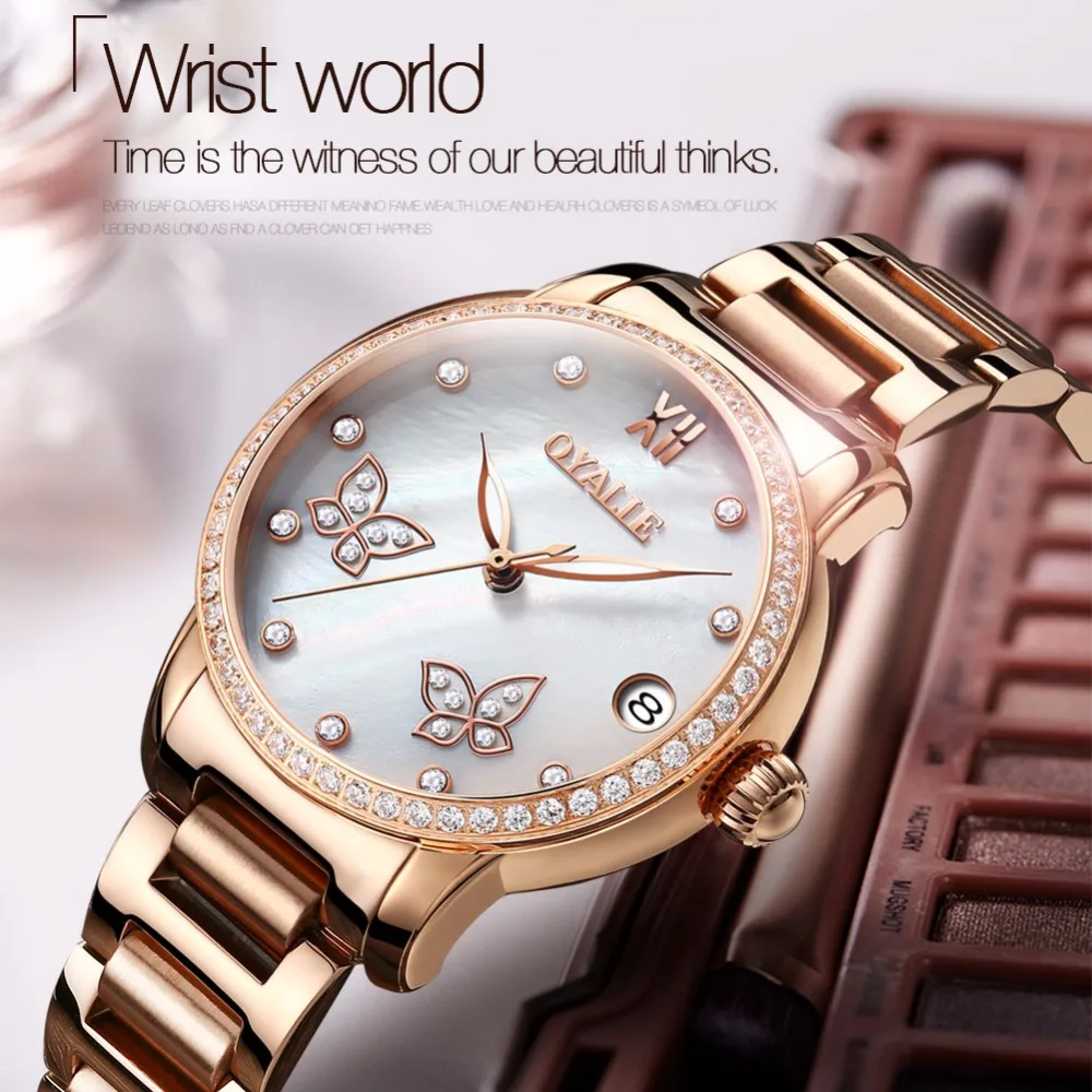 OYALIE Top brand Automatic Watch Women Mechanical Watches Rhinestone Luxury Rose gold Steel Bracelet Waterproot relogio feminino