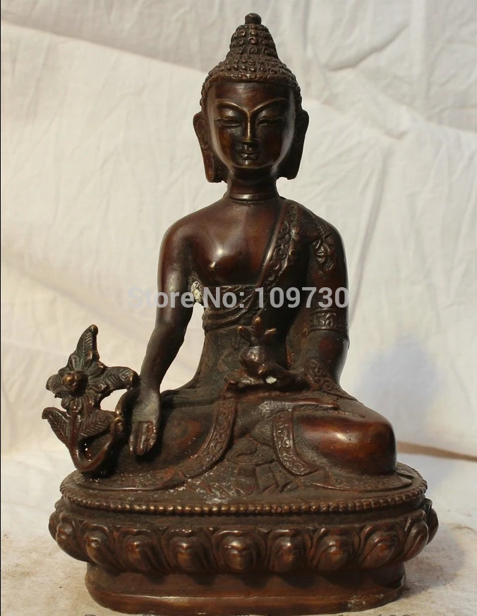 

002251 6" Tibet Buddhism Bronze Seat Lotus Menla Medicine Buddha medical God Statue