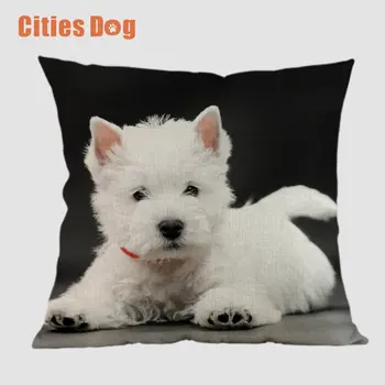 

wedding decoration cushion cover linen West Highland White Terrier Animal dog Square Printed pillowcase decorative pillows