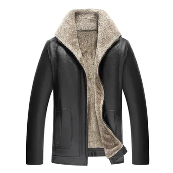 

2019 New Winter Men Motorcycle Keep warm Leather jackets Fashion Brand Men's Fleece Solid color Leather jacket Coat S-4XL