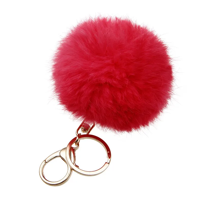 Fashion fur key chain Fuchsia Red colors for lovers 8 CM rabbit fur ...