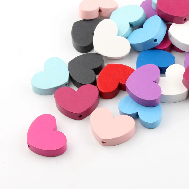 

Handmade 10pcs 30x23x10mm Mixed Color Heart Shape Wood Beads for Jewelry Making Baby'sToys Pacifier Clip DIY Rattle Wooden Beads