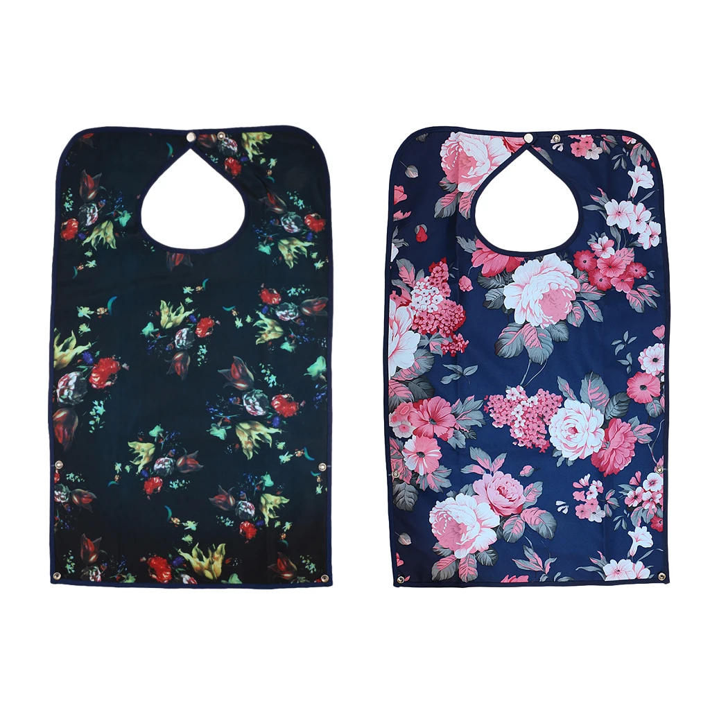 2pcs Reusable Waterproof Eating Bib Adult Mealtime Clothing Protector Disability Dining Patient Aid Apron with Pocket